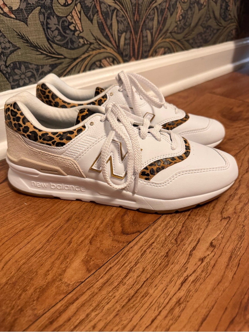 New Balance White Sneakers with Leopard Accent